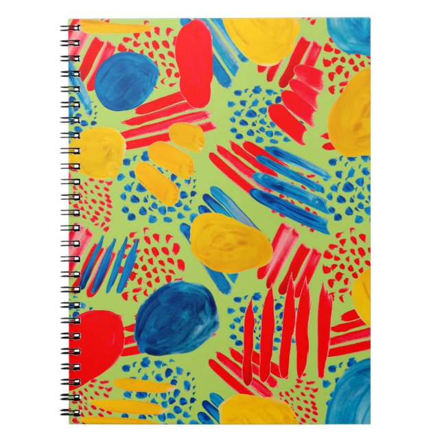 Caderno Espiral Padrão contínuo em aquarela com elementos simples  (Frente)