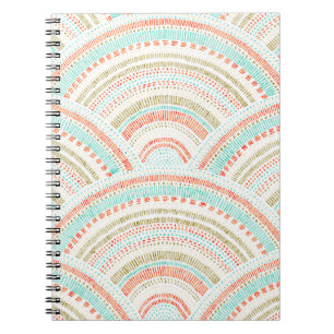 Caderno Espiral Padrão contínuo ondulado. Vintage seigaiha. 