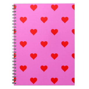 Caderno Espiral Padrão Coração Simples, Vermelho Roxo