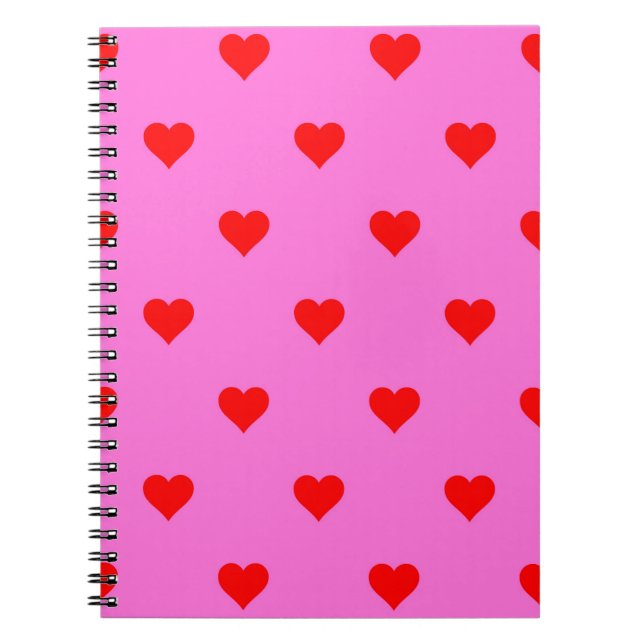 Caderno Espiral Padrão Coração Simples, Vermelho Roxo (Frente)