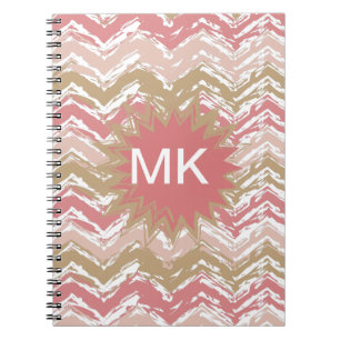 Caderno Espiral Padrão Coral Spice Scribble ZigZag Chevron