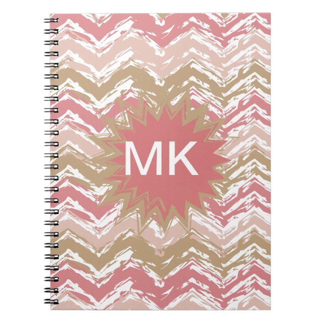 Caderno Espiral Padrão Coral Spice Scribble ZigZag Chevron (Frente)