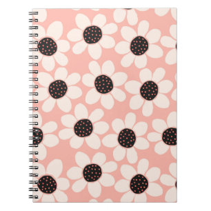 Caderno Espiral Padrão da flor rosa-branca da margarida