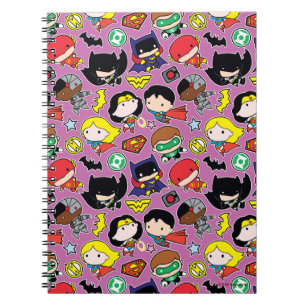 Caderno Espiral Padrão da Liga da Justiça de Chibi em Roxo