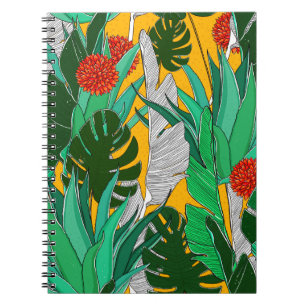 Caderno Espiral Padrão da selva de verão com cores brilhantes. S