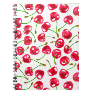 Caderno Espiral Padrão das cerejas de aquarela