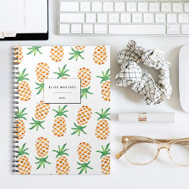 Caderno Espiral Padrão de Abacaxi de Aquarela Tropical