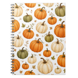 Caderno Espiral Padrão de Abóbora Aquarela Abóboras de Outono