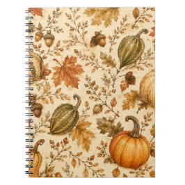Caderno Espiral Padrão de Abóbora e Cabaças de Outono Vintage