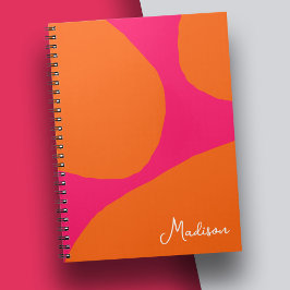 Caderno Espiral Padrão de Abstrato cor-de-rosa quente e laranja co