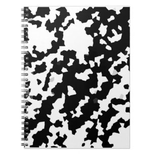 Caderno Espiral Padrão de Abstrato de Fractal Branco Preto Irregul
