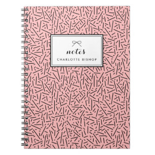 Caderno Espiral Padrão de Abstrato de Linhas Rosa Personalizado