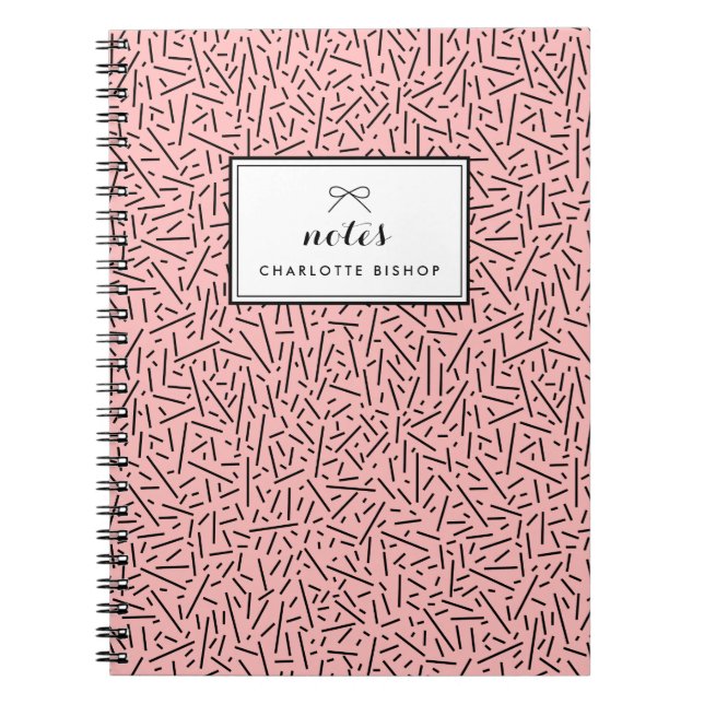 Caderno Espiral Padrão de Abstrato de Linhas Rosa Personalizado (Frente)