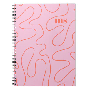 Caderno Espiral Padrão de Abstrato do Preppy Pink Squiggle Persona