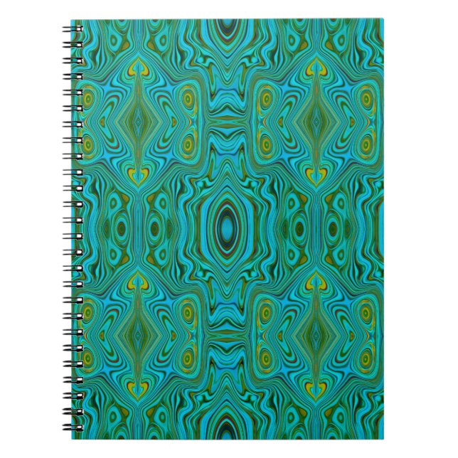 Caderno Espiral Padrão de Abstrato do Trippy Retro Turquoise Chart (Frente)
