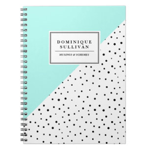 Caderno Espiral Padrão de Abtrato de Aqua Bolinhas Negra Personali