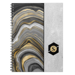 Caderno Espiral Padrão de Agato Vendido Dourado e Prata Texturiza