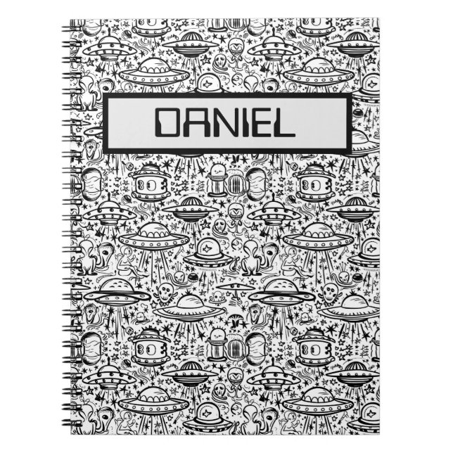 Caderno Espiral Padrão de alienígena Personalizado (Frente)