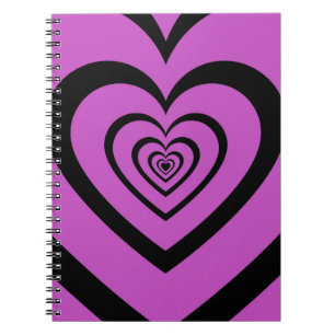 Caderno Espiral Padrão de Amor Coração Hipnótico Roxo Preto