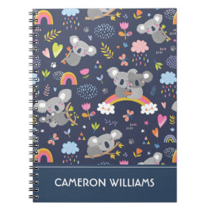 Caderno Espiral Padrão de Amor do Koala Rainbow