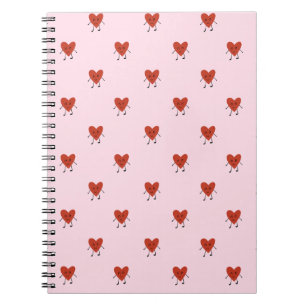 Caderno Espiral Padrão de Amor Sem Costura com Corações Vermelhos
