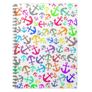 Caderno Espiral Padrão de Âncora do Barco Colorido