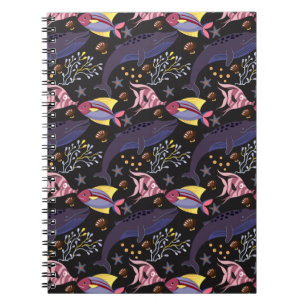 Caderno Espiral Padrão de animais aquáticos vida submarina do
