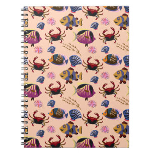 Caderno Espiral Padrão de animais aquáticos   vida submarina do 