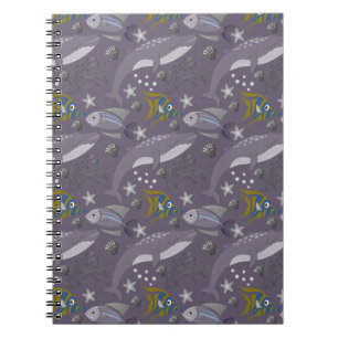 Caderno Espiral Padrão de animais aquáticos vida submarina do