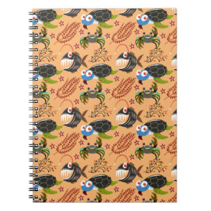 Caderno Espiral Padrão de animais aquáticos vida submarina do
