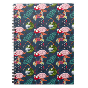 Caderno Espiral Padrão de animais aquáticos   vida submarina do 