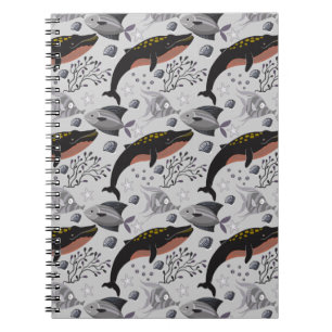Caderno Espiral Padrão de animais aquáticos vida submarina do