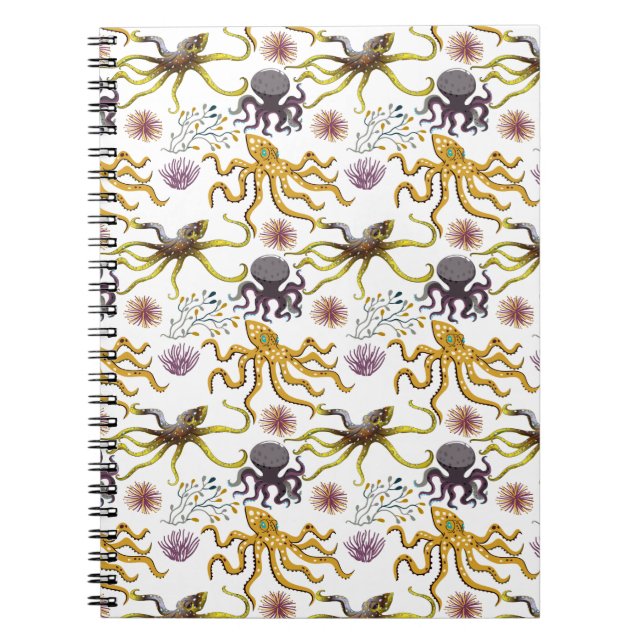 Caderno Espiral Padrão de animais aquáticos | vida submarina do oc (Frente)