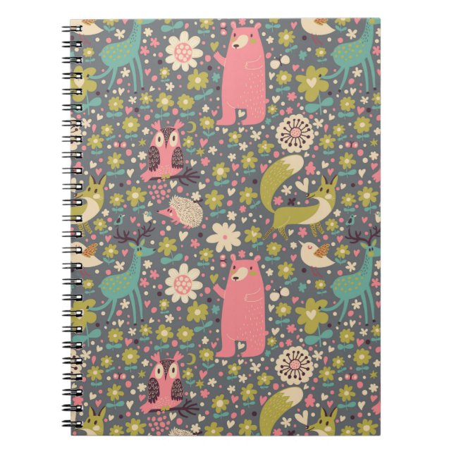 Caderno Espiral Padrão de Animais Florestais (Frente)
