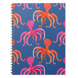Caderno Espiral Padrão de Aquarela de Polvo de Desenho Animado Col