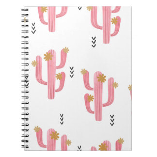 Caderno Espiral Padrão de Aquarela do Cactus Rosa Vintage