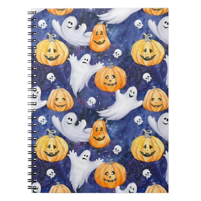 Caderno Espiral Padrão de Aquarela do Halloween (Frente)