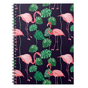 Caderno Espiral Padrão de aquarela sem costura com flamingo