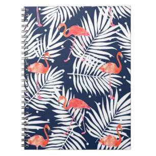 Caderno Espiral Padrão de aquarela sem costura com um flamingo de