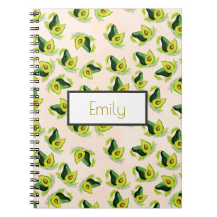 Caderno Espiral Padrão de Aquarela Verde Avocados Personalizado