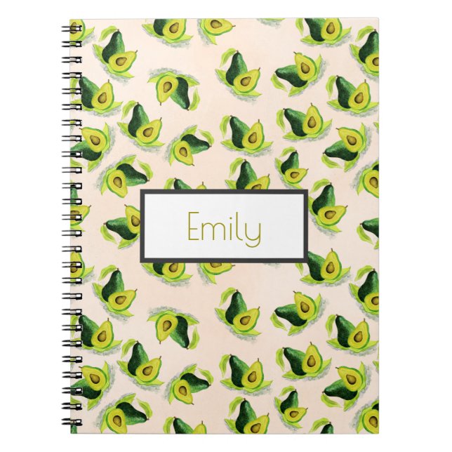 Caderno Espiral Padrão de Aquarela Verde Avocados Personalizado (Frente)