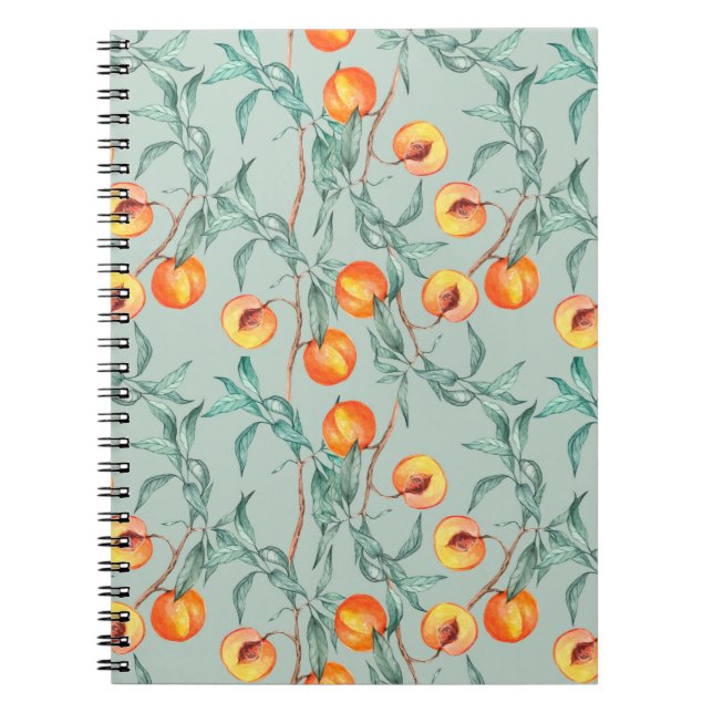 Caderno Espiral Padrão de aquarelas sem costura com pêssegos e bra (Frente)