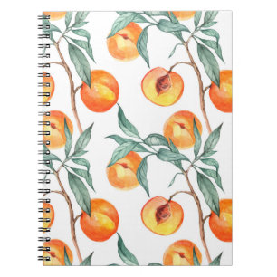 Caderno Espiral Padrão de aquarelas sem costura com pêssegos em