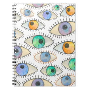Caderno Espiral Padrão de aquarelas sem costura do olho humano lar
