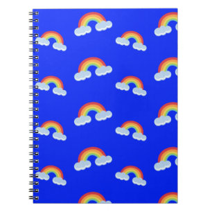 Caderno Espiral Padrão de Arco-Íris Bonito com Nuvens