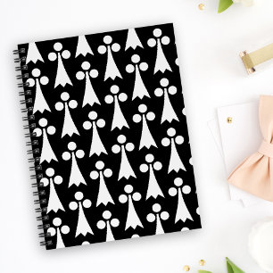 Caderno Espiral Padrão de Arminho, Padrão Medieval, Branco no Pret
