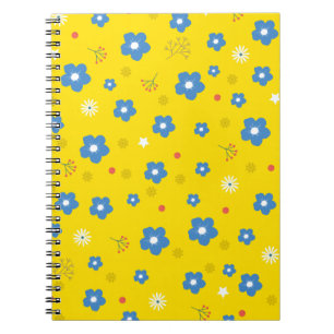 Caderno Espiral Padrão de Arte Amarela Flor Aestésico Flor PNG Tra