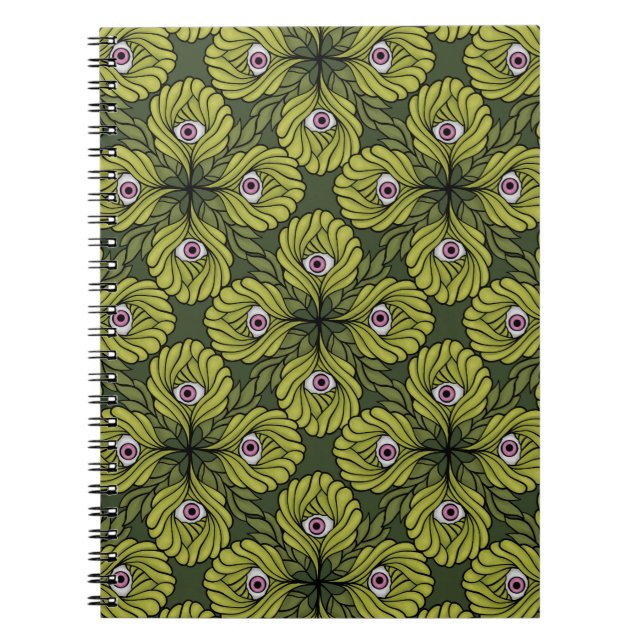 Caderno Espiral Padrão de Arte de Fantasia Verde, Primavera de Fáb (Frente)