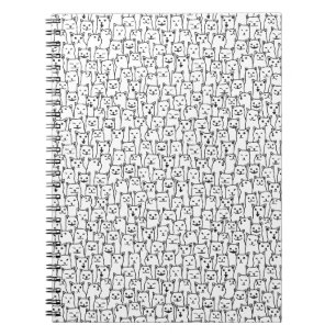 Caderno Espiral Padrão de Arte de Linha de Gato Preto e Branco Min