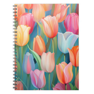 Caderno Espiral Padrão de Arte de Tulipas Coloridas